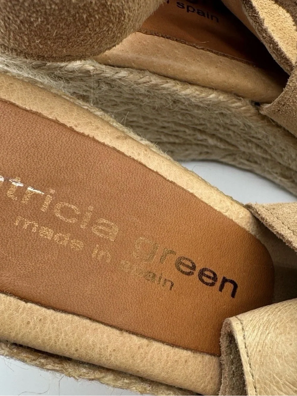 Patricia Green Tan Suede Espadrille Wedge Slingback Sandals 39